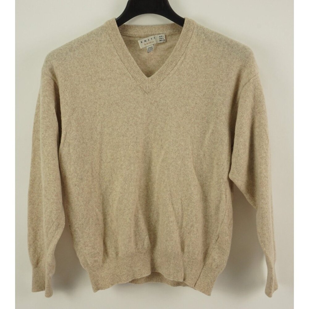 Zara Knits Sail Co Women's Large Wool Blend Cream Oatmeal Heather V-Neck Sweater